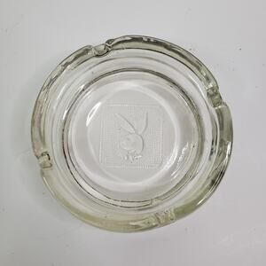 Playboy Bunny Ashtray Embossed Logo Clear Glass 4" Diameter Vintage